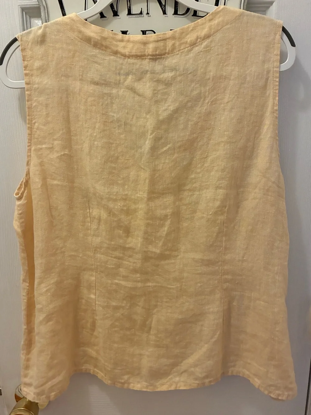 Flax Light Yellow Sleeveless Linen V-Neck Button-Front Blouse - Picture 5 of 8